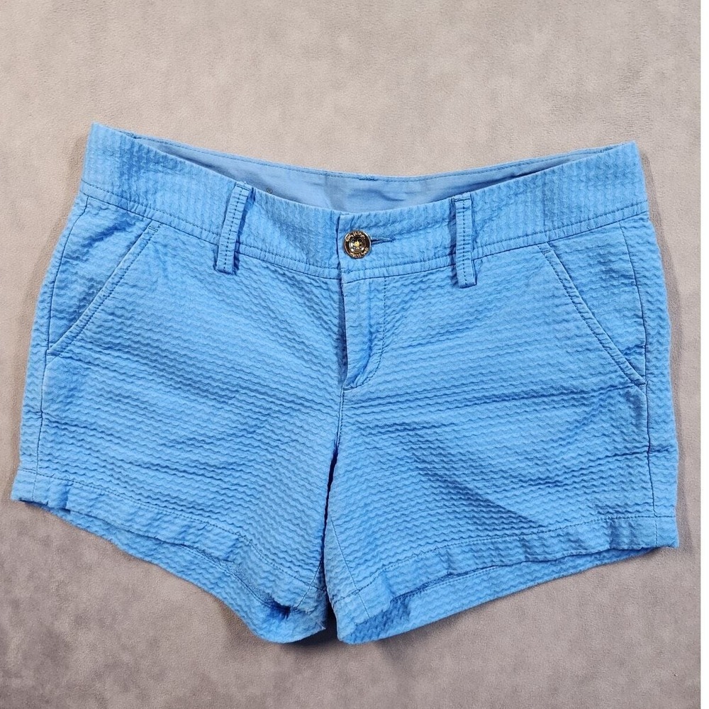 Lilly Pulitzer Shorts Womens Size 4 Blue Cotton Textured Wavy Summer Comfort